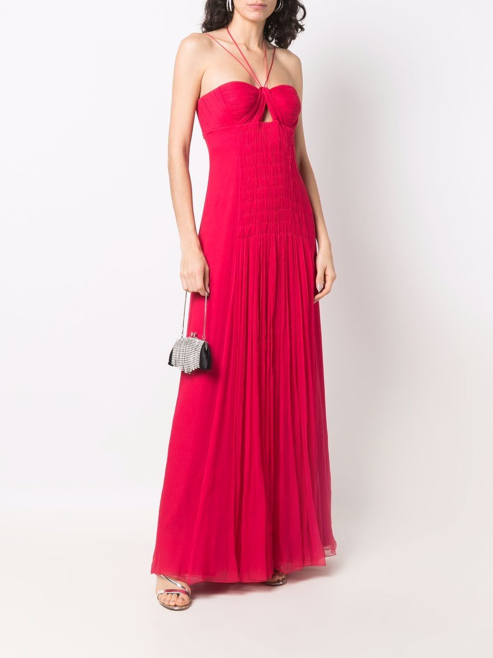 Shop Alberta Ferretti Halterneck Silk-chiffon Gown In Red
