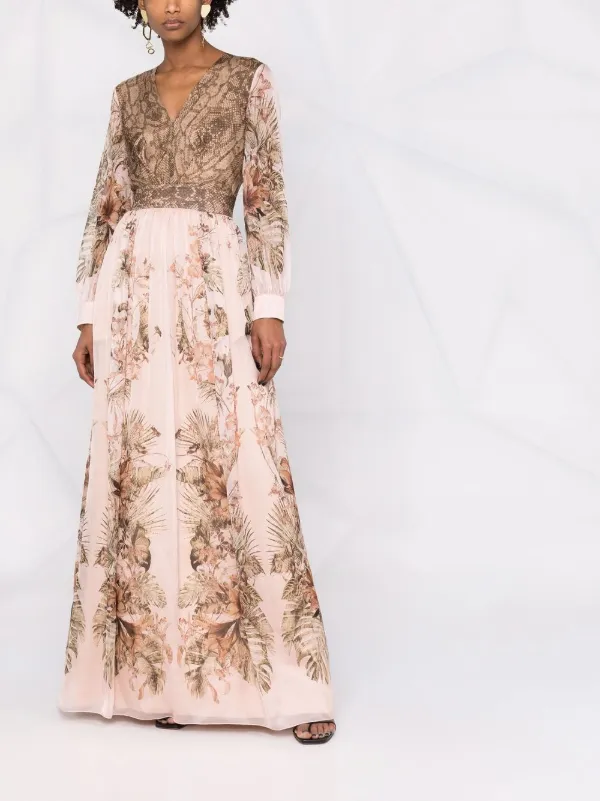 snakeskin formal dress Alberta Ferretti Floral snakeskin-print Evening | Pink bodycon midi dress women