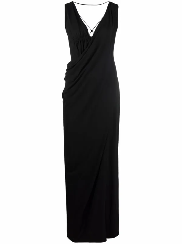 Alberta Ferretti Draped Sleeveless Evening Dress Black FARFETCH SA