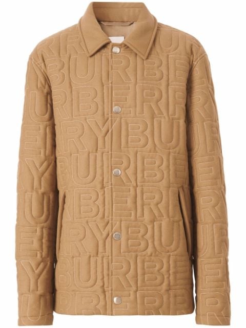 Burberry quiltad skjortjacka i ull och kashmir med logotyp