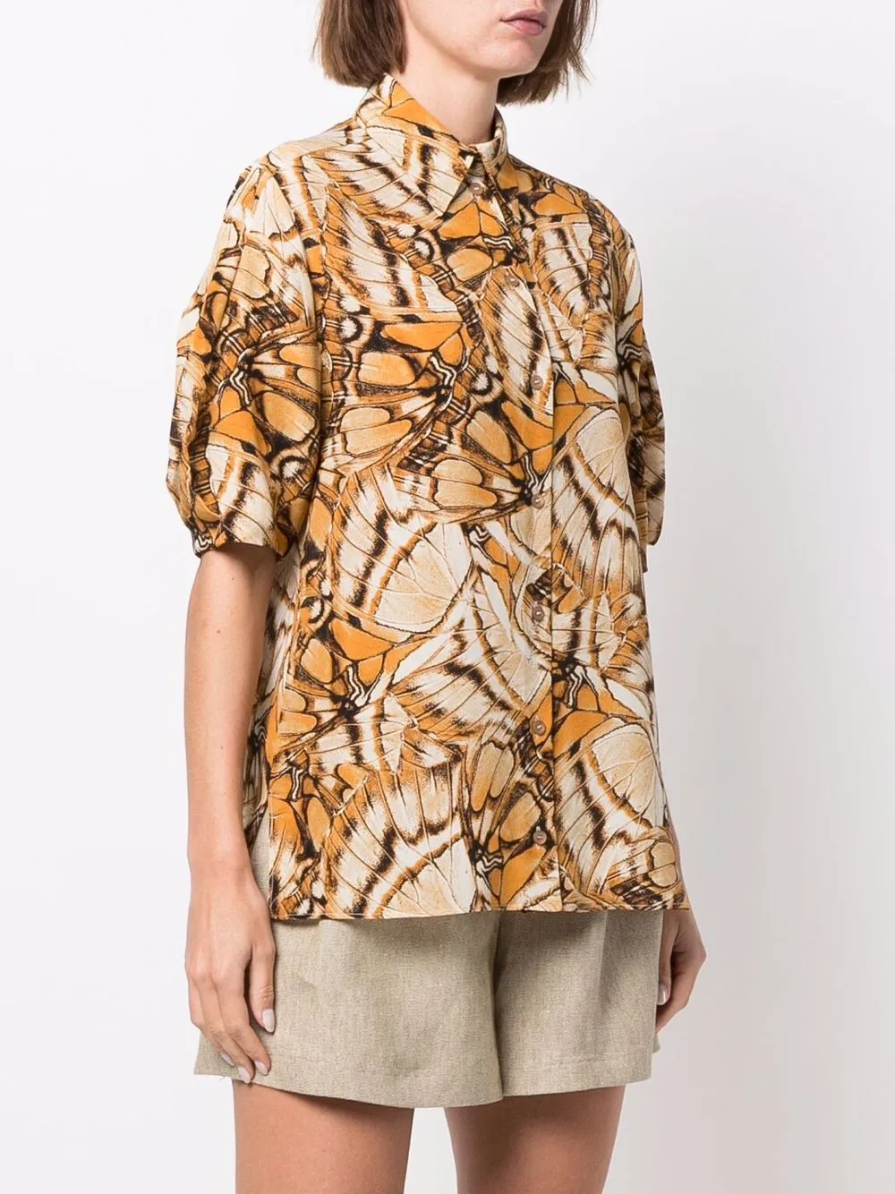 Alberta Ferretti Blouse met vlinderprint Beige