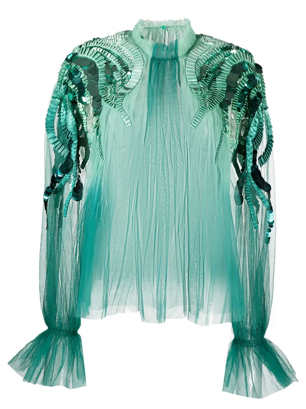 Alberta Ferretti Sequin-embellished Tulle Blouse In Grün