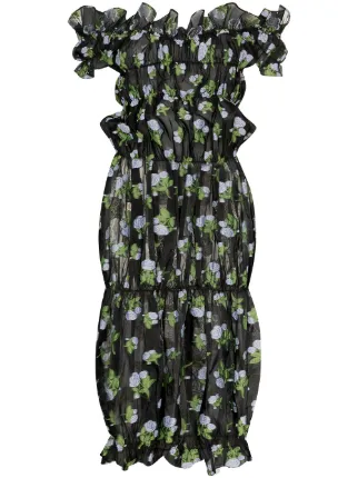 Yuhan Wang floral-print Ruched Midi Dress - Farfetch