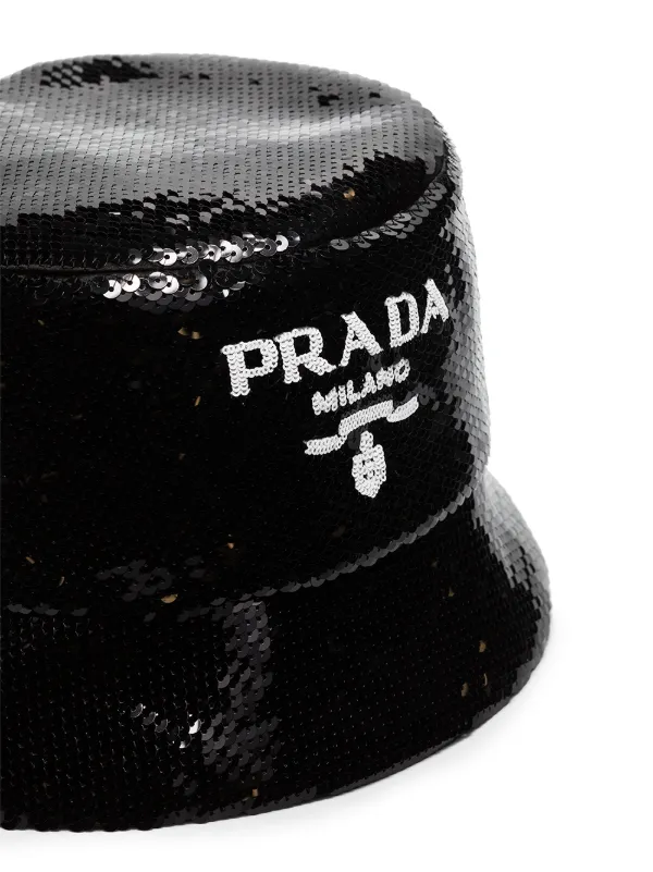 PRADA 22ss バケハ Prada logo-embellished Sequined Bucket Hat | Black | FARFETCH