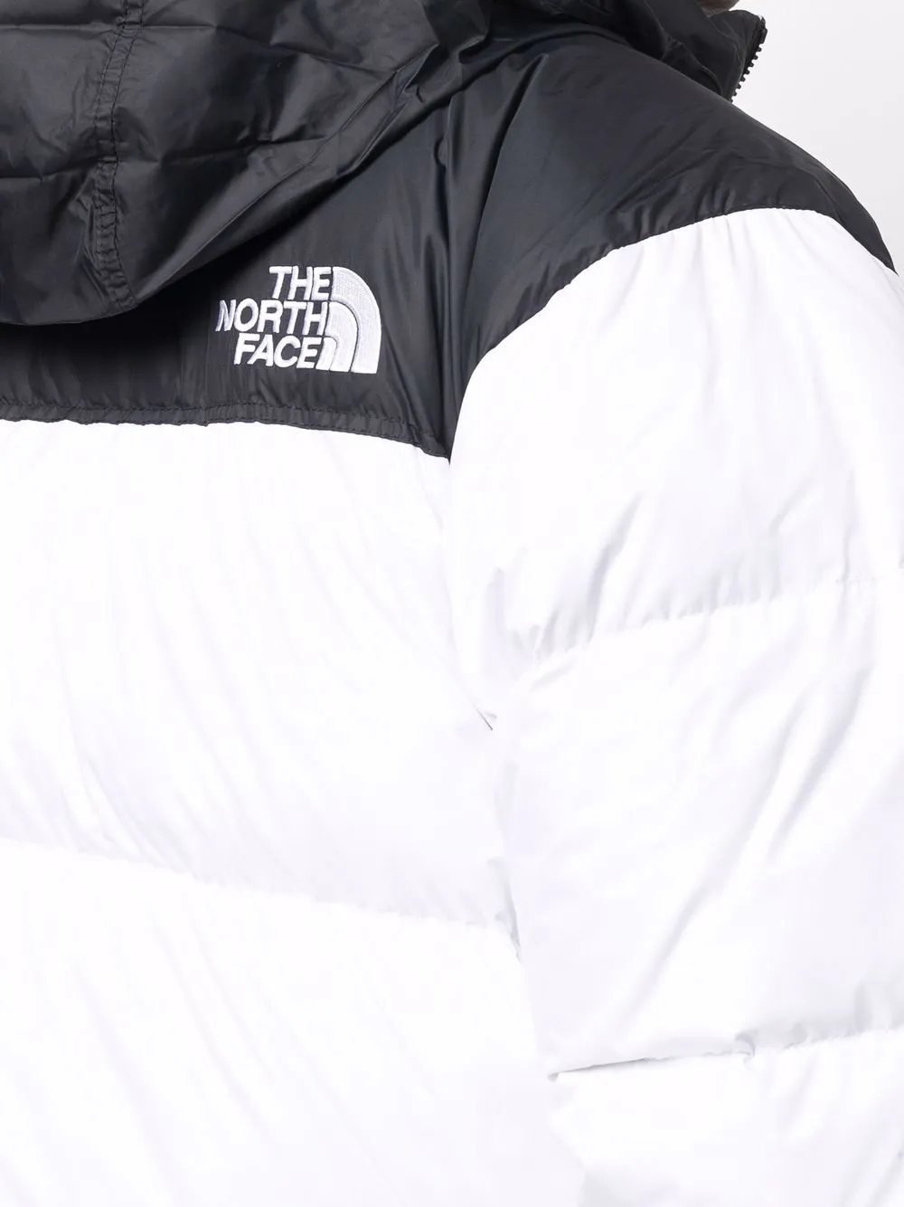 фото The north face пуховик в стиле колор-блок