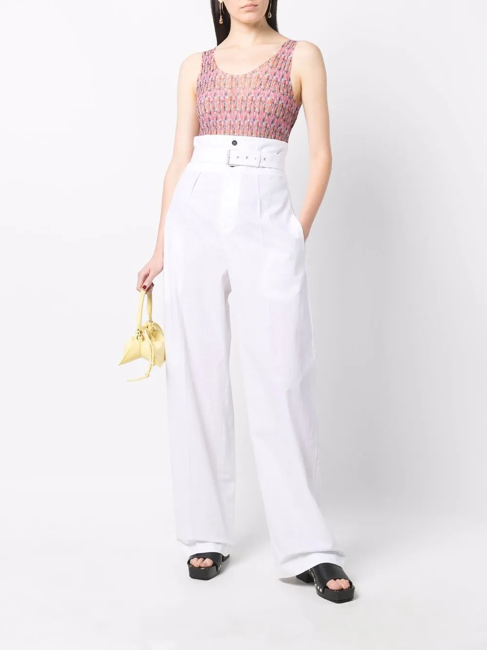 Shop Philosophy Di Lorenzo Serafini Wide-leg High-waisted Trousers In Weiss