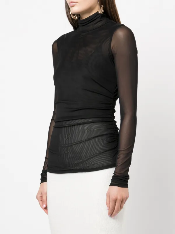 Cinq A Sept shirred mesh turtleneck top 