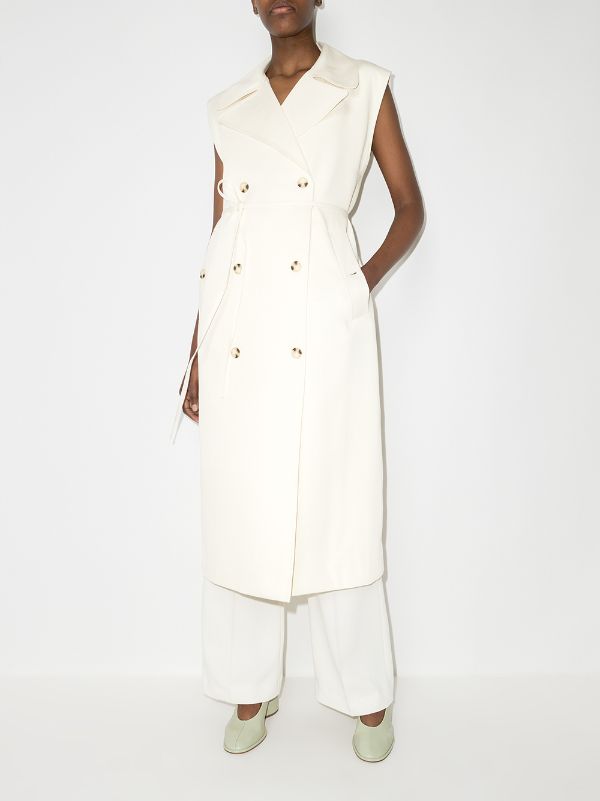 White sleeveless outlet trench coat