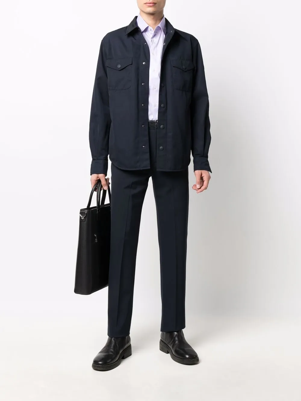 Shop Giorgio Armani Long-sleeved Shirt Jacket In Blau