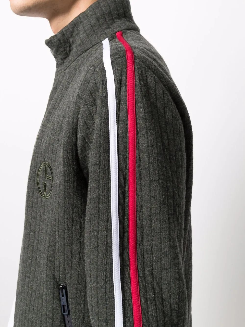 Giorgio Armani Logo-embroidered Zip-up Knitted Jumper In Green