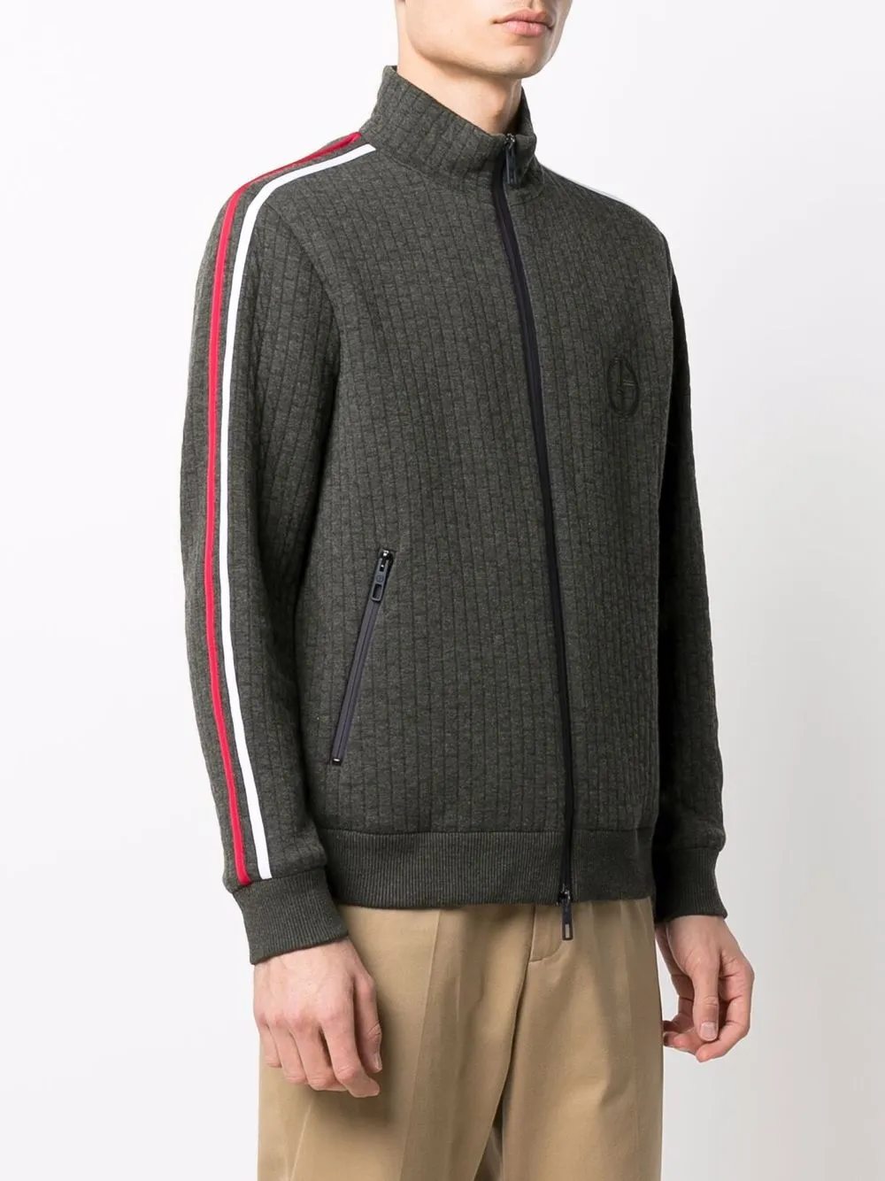 Shop Giorgio Armani Logo-embroidered Zip-up Knitted Jumper In Green