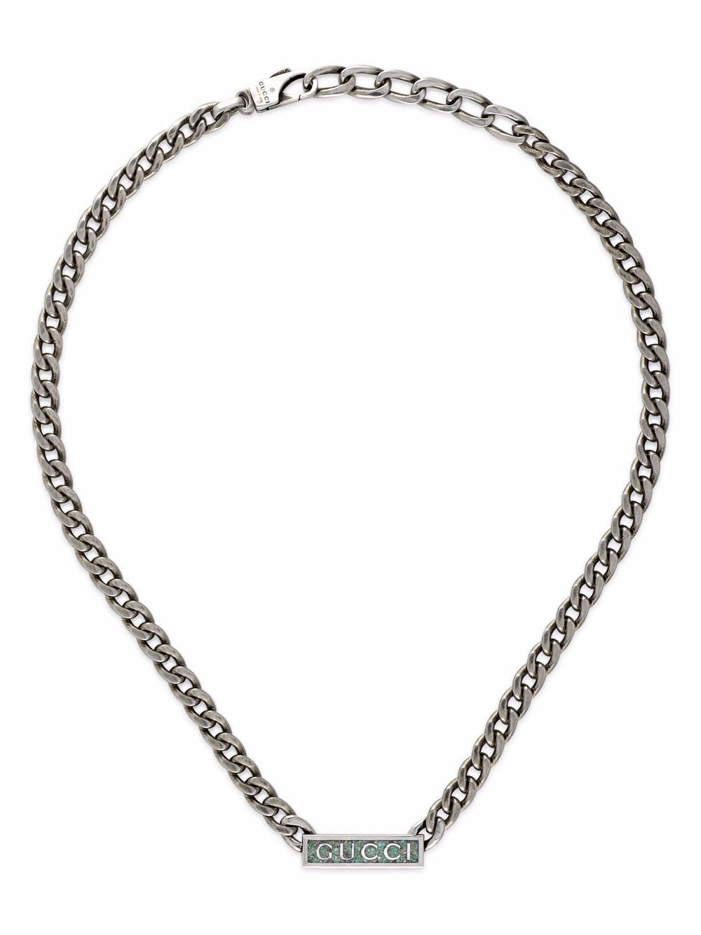 Gucci Logo-plaque Gourmette-chain Necklace In Silver | ModeSens