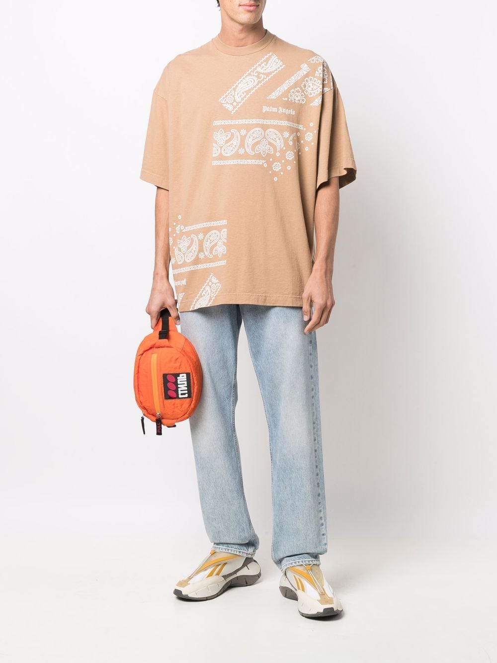 Palm Angels Logo Neck Orange Oversize T-shirt for Men