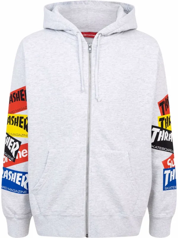 Thrasher multi logo zip-up hoodie