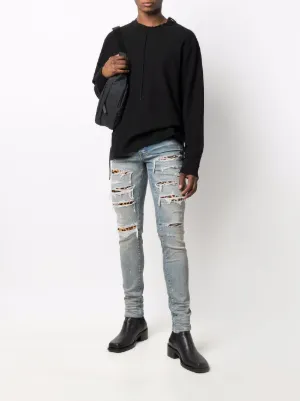 美品　AMIRI　アミリ　グリッター　ラメ　スキニー　ジーンズ　黒　ダメージ AMIRI - アミリ AMIRI ダメージ加工 ストレッチ スキニー デニム
