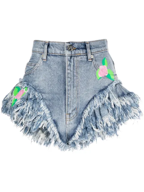 Natasha Zinko rose-print frilled denim shorts