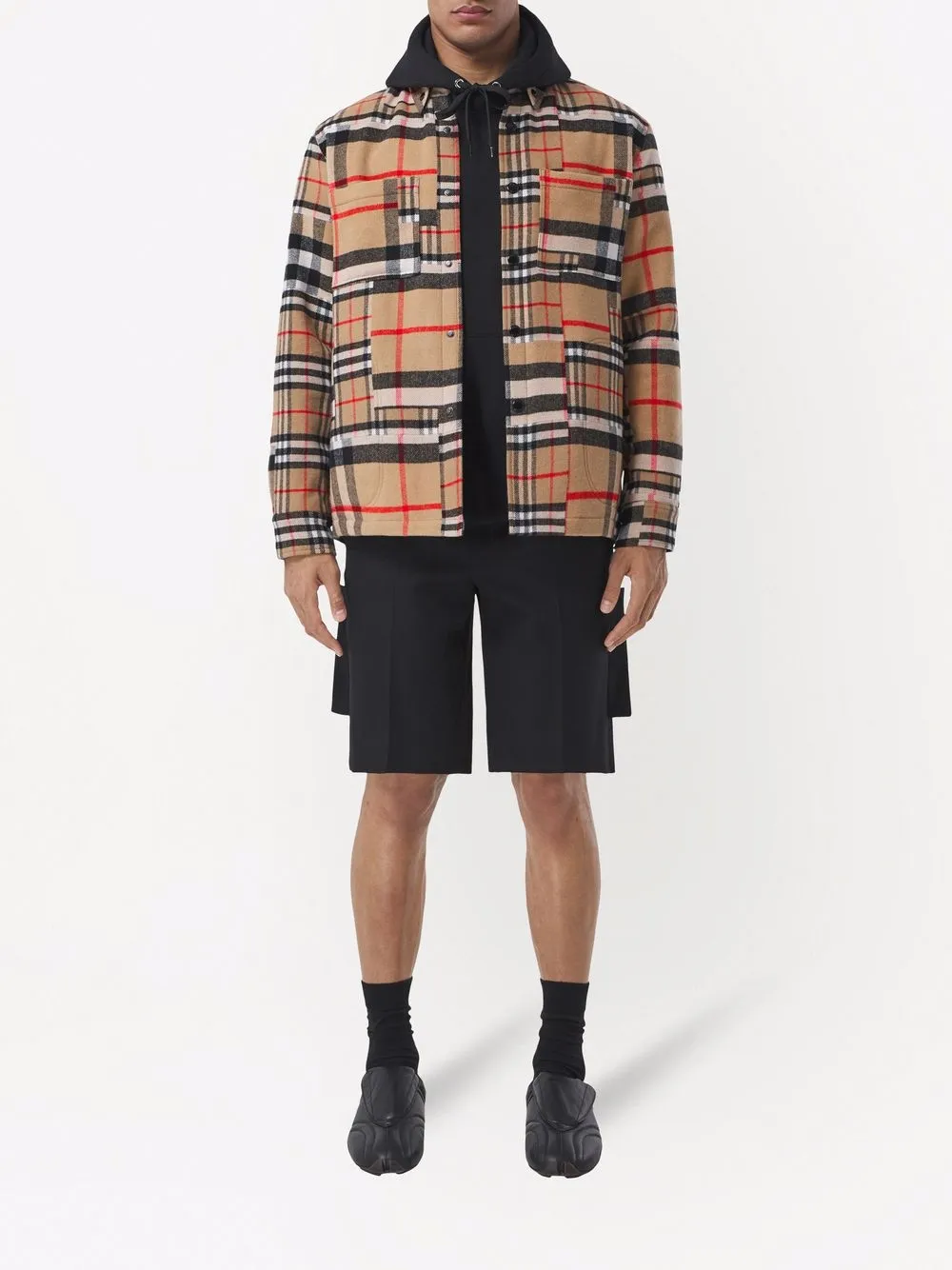 фото Burberry шерстяная рубашка в технике пэчворк