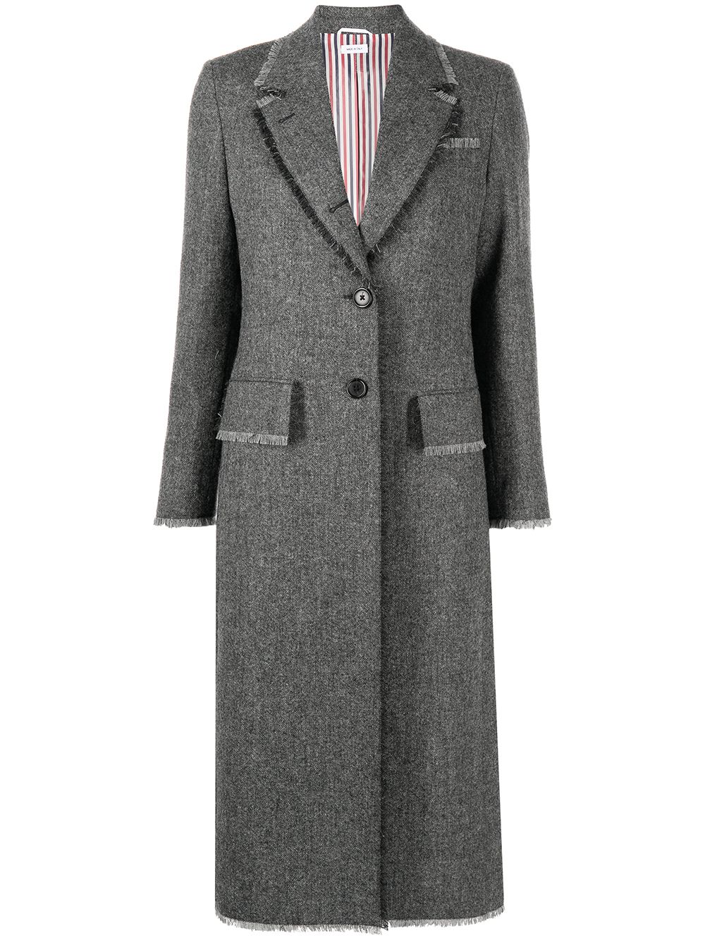 Thom Browne frayed trim single-breasted coat - Grey