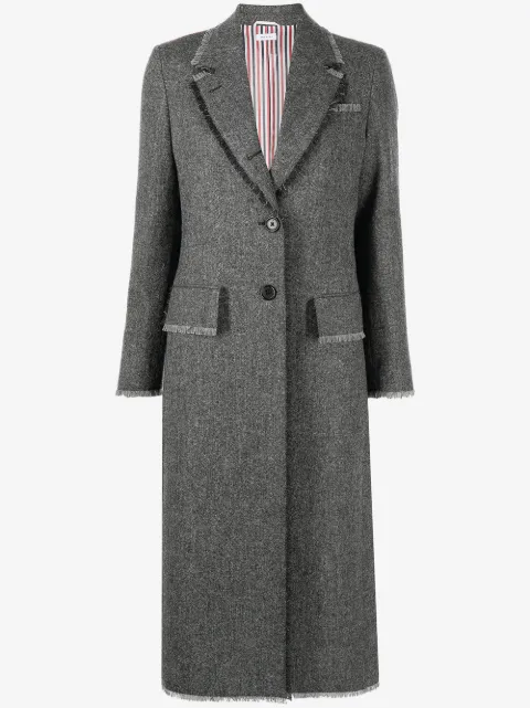 Thom Browne frayed trim single-breasted coat 