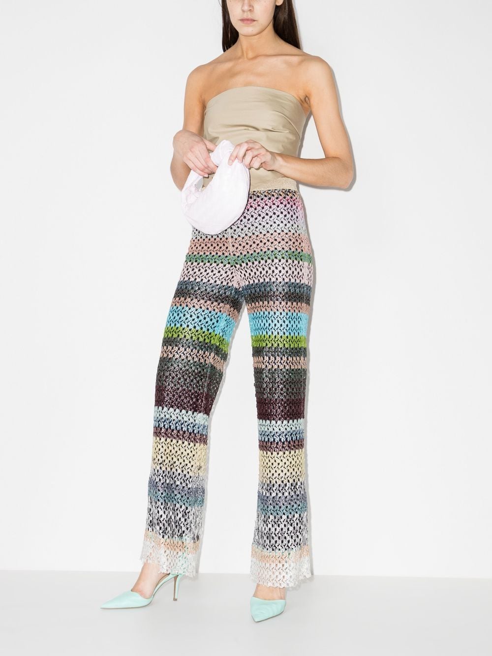 Shop Missoni Striped Flared Trousers In Pink