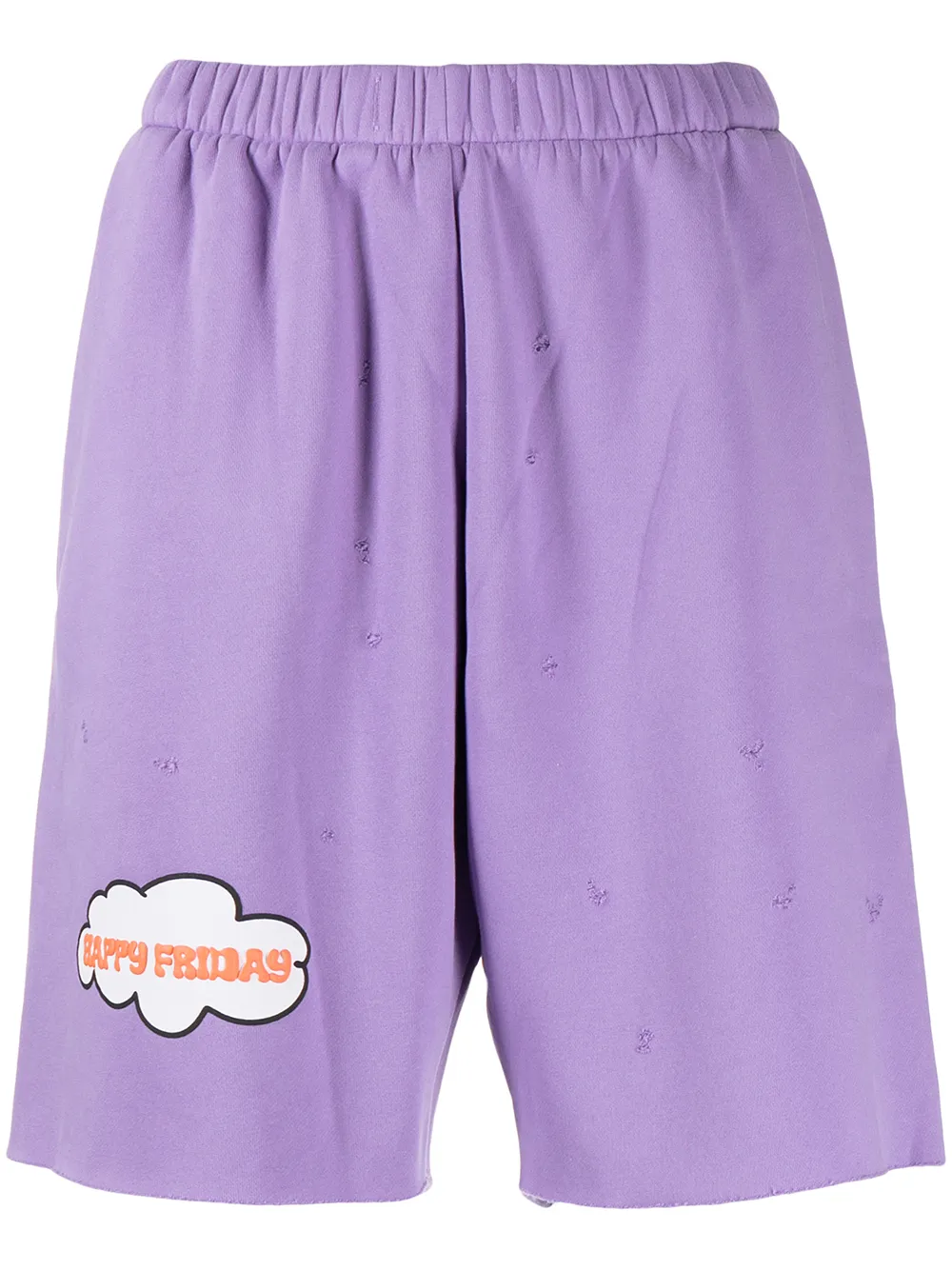 

Natasha Zinko distressed slogan-print track shorts - Purple