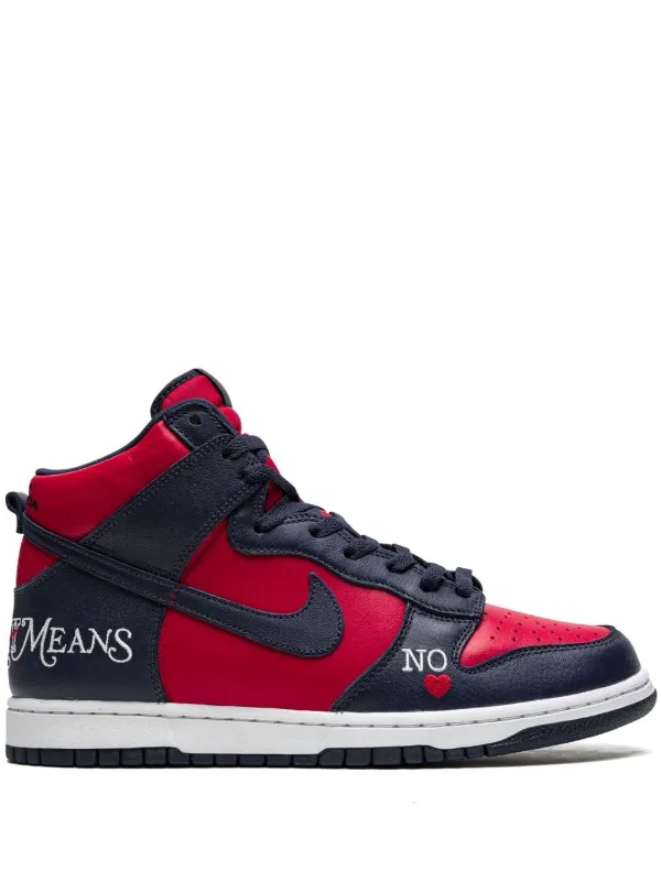 Nike x Supreme SB Dunk High "By Any Means Navy/Red" Sneakers