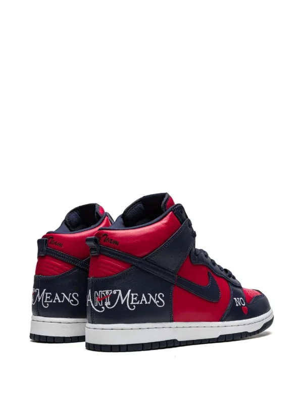 Navy blue and red sneakers on sale