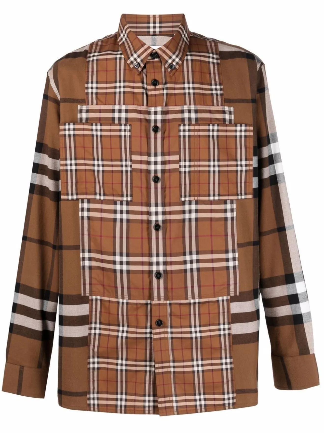 Burberry contrast-panel checked flannel shirt brown | MODES