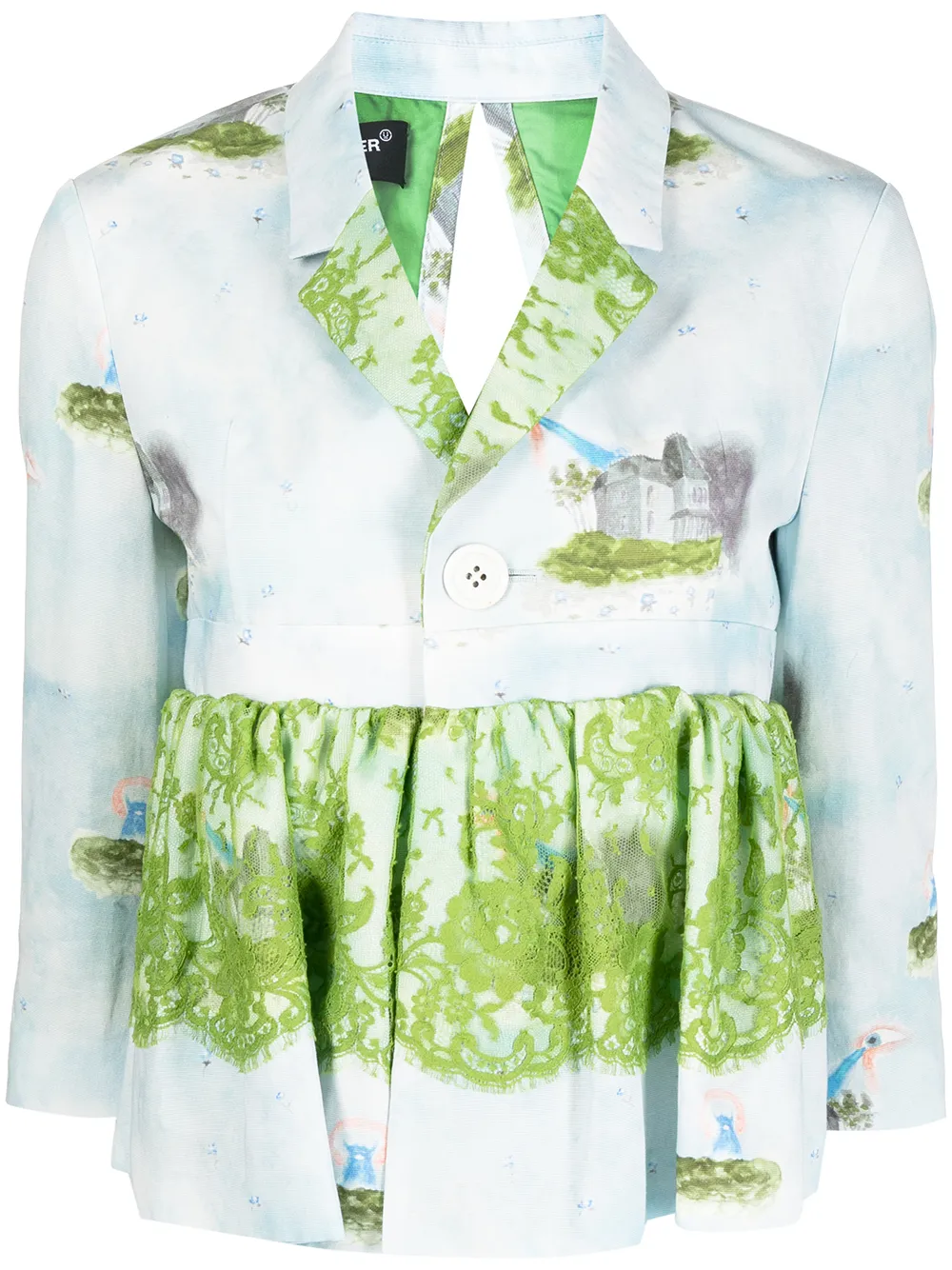 

Undercover lace-detail graphic-print blazer jacket - Blue