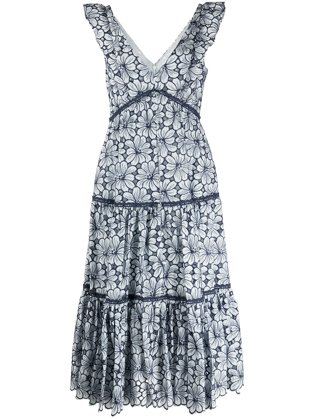 

Marchesa Notte floral tiered midi dress - Blue