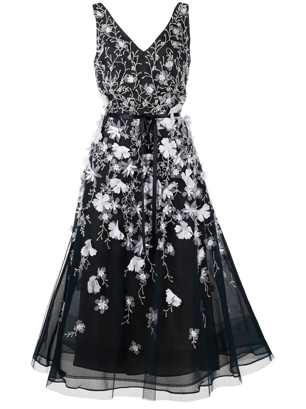 

Marchesa Notte vestido con cuello en V y aplique floral - Azul