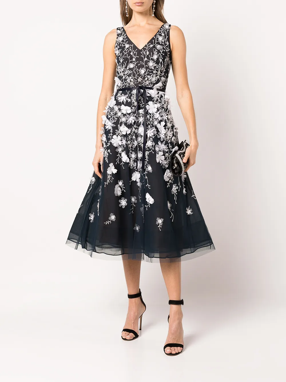 Marchesa Notte Jurk met V-hals - Blauw