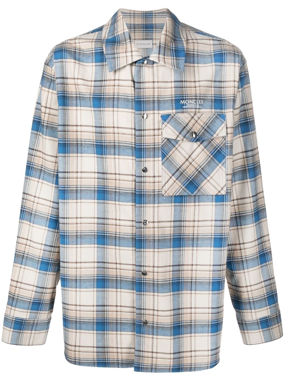 

Moncler camisa con cuadros estampados y logo - Azul