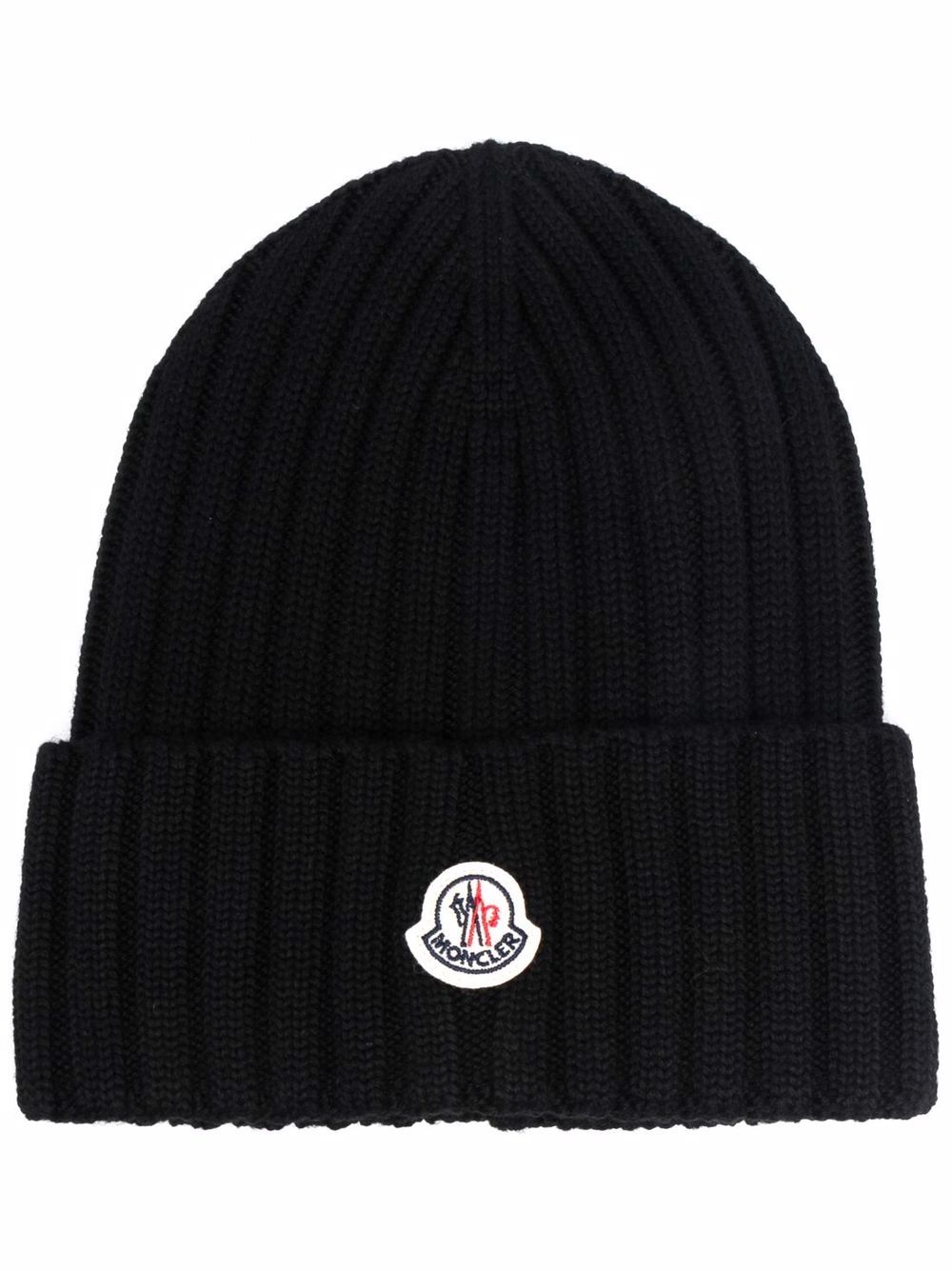 

Moncler gorro tejido de canalé con parche del logo - Negro