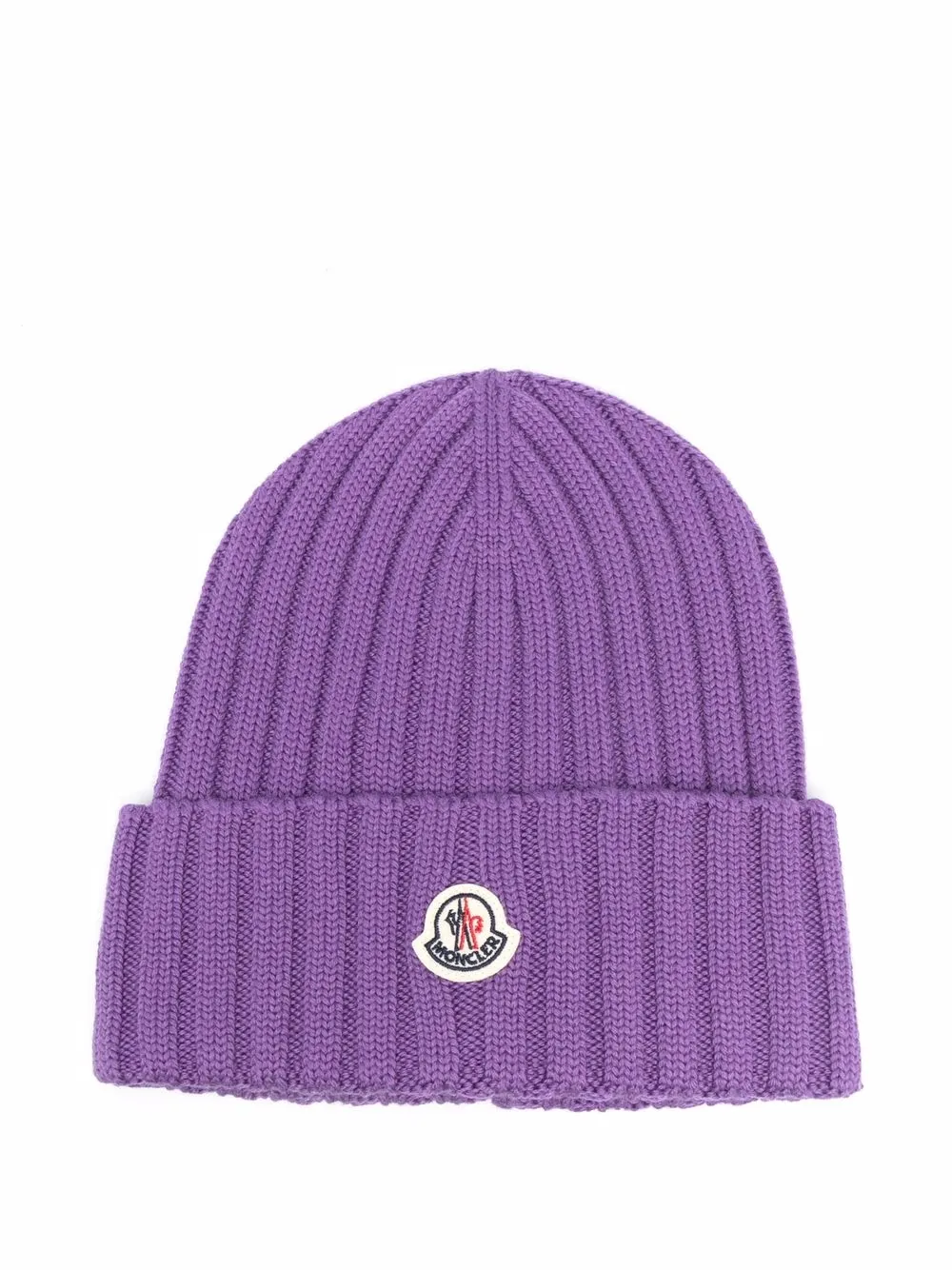 Moncler Logo Patch Rib Wool Beanie In 