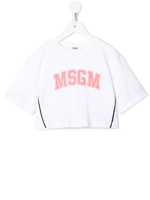 MSGM Kids cropped logo-print T-shirt