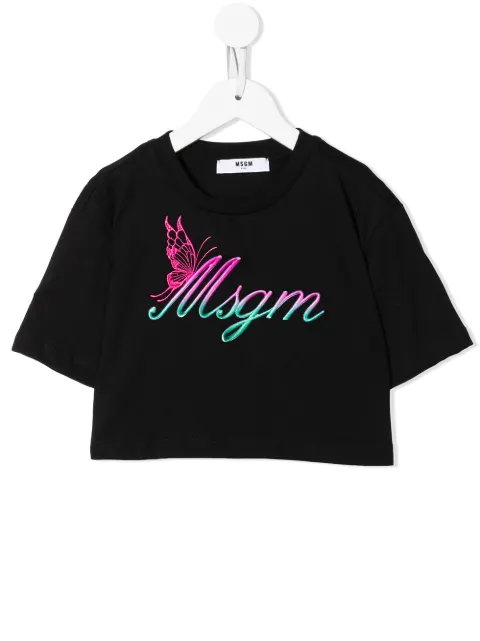 MSGM Kids logo-print cropped T-shirt