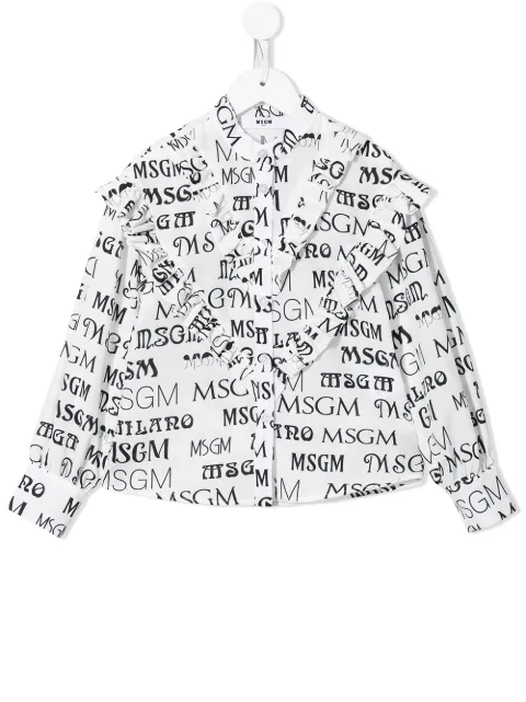 MSGM Kids ruffled logo-print shirt
