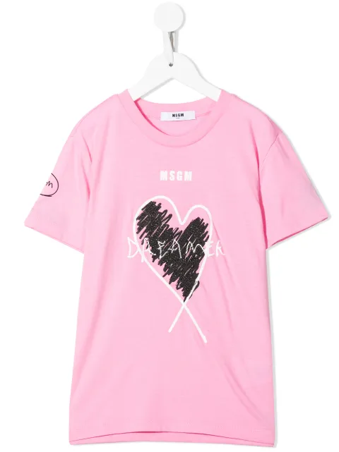 MSGM Kids heart-print cotton T-shirt