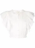 LoveShackFancy ruffle-trim cropped shirt - White