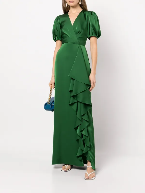 Sachin & Babi Mila ruffle-drape Gown | Green | FARFETCH