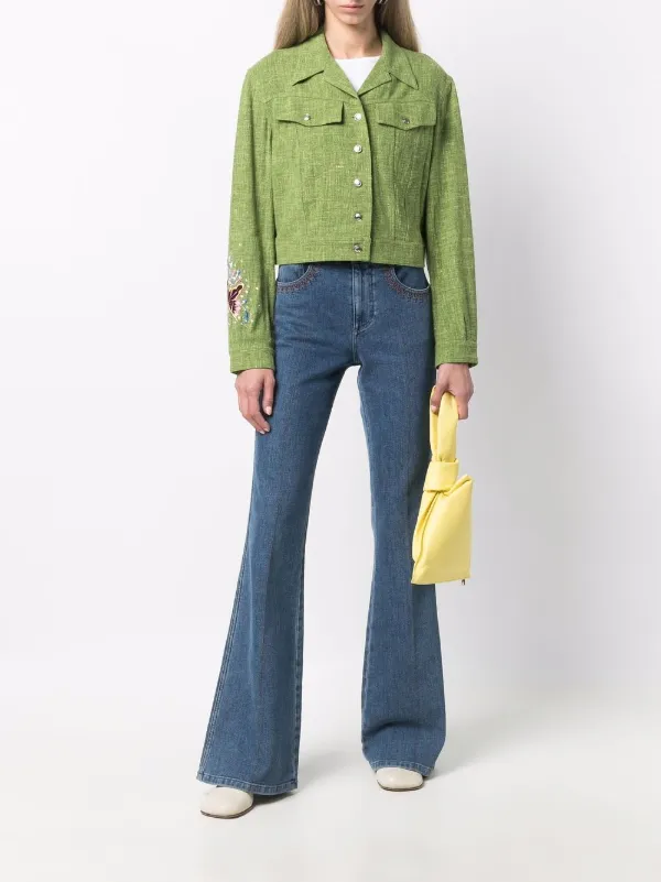 レトロ 上品 Dior ジャケット レディース 緑 L ヴィンテージ 希少 Christian Dior Pre-Owned 1990s エンブロイダリー クロップド