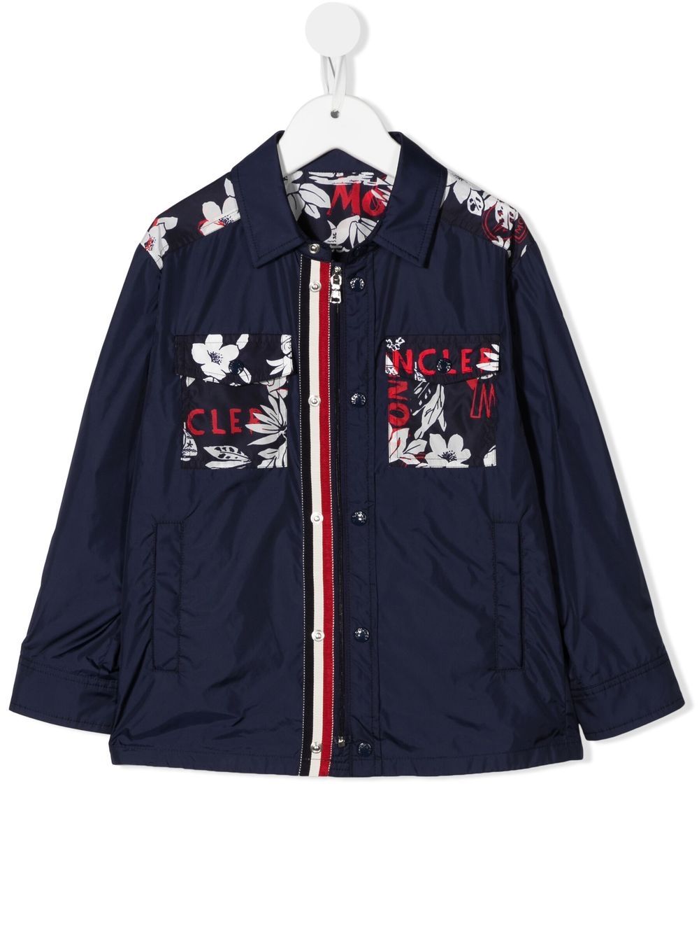 Moncler Kids' Floral-print Lightweight Jacket In Blue