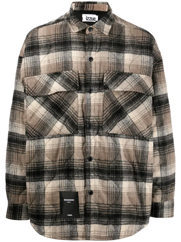 Izzue black checked long-sleeve quilted 
