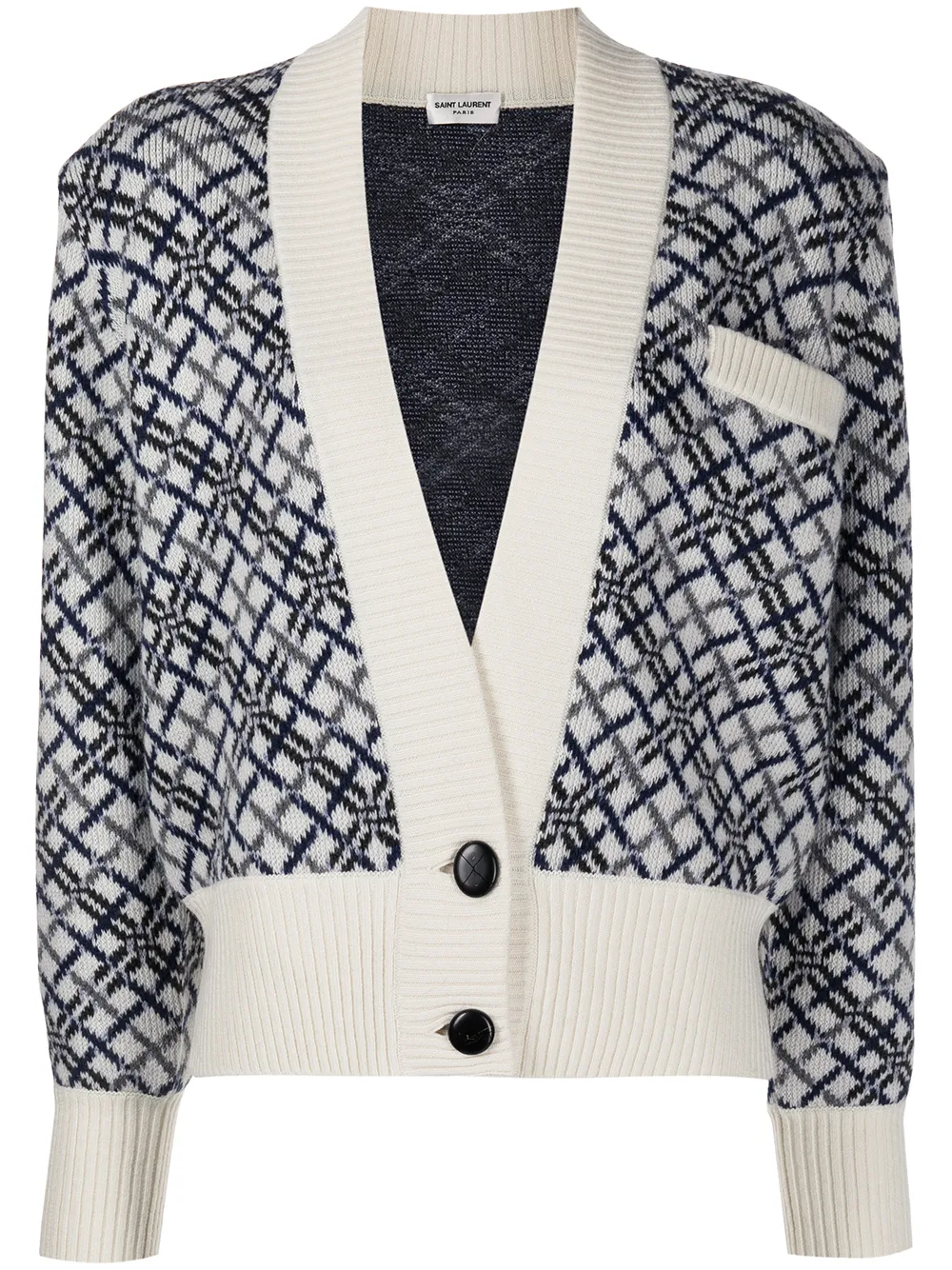 

Saint Laurent intarsia knit wool cardigan - Blue