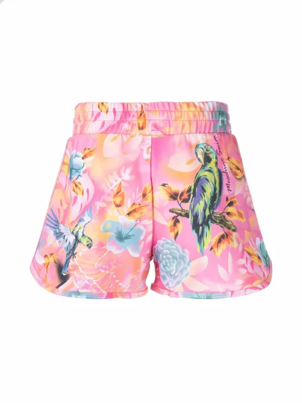 Shop Moschino floral-print track shorts 