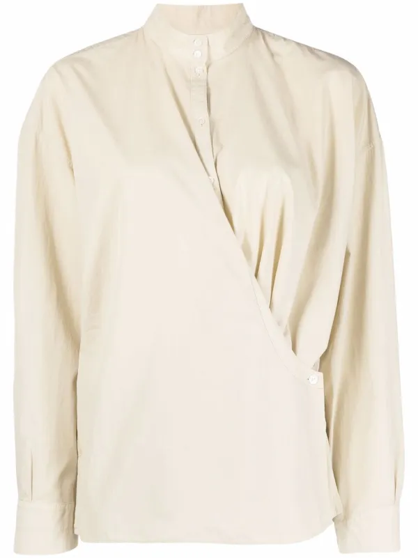 Shop Lemaire band-collar wrap shirt 