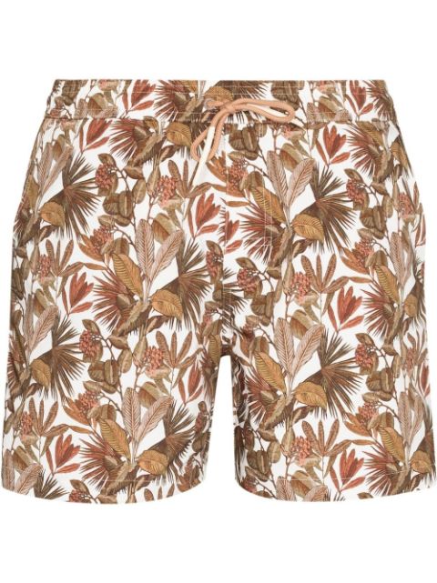 Eleventy leaf-print swim shorts