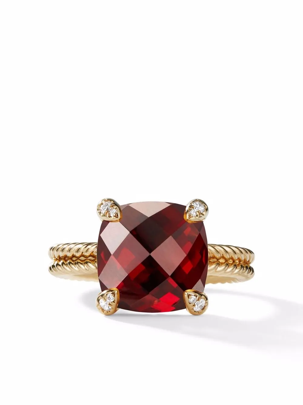 

David Yurman 11mm 18kt yellow gold Chatelaine garnet and diamond ring