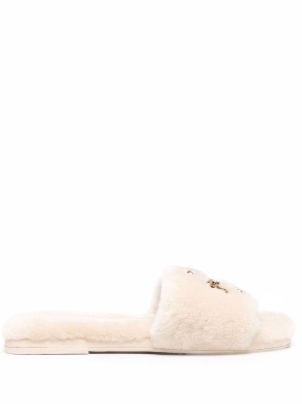 Shop Tory Burch jewelled shearling slides with Express Delivery - FARFETCH